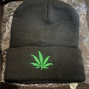 Black Knitted Pot Leaf Beanie